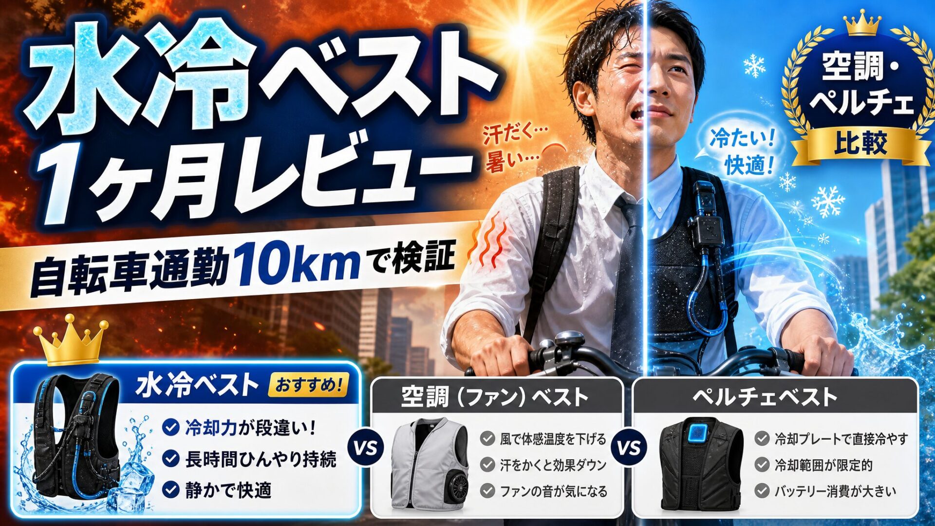 【失敗しない選び方】水冷ベスト vs 空調ベスト vs ペルチェベスト｜10km通勤で判明した本命